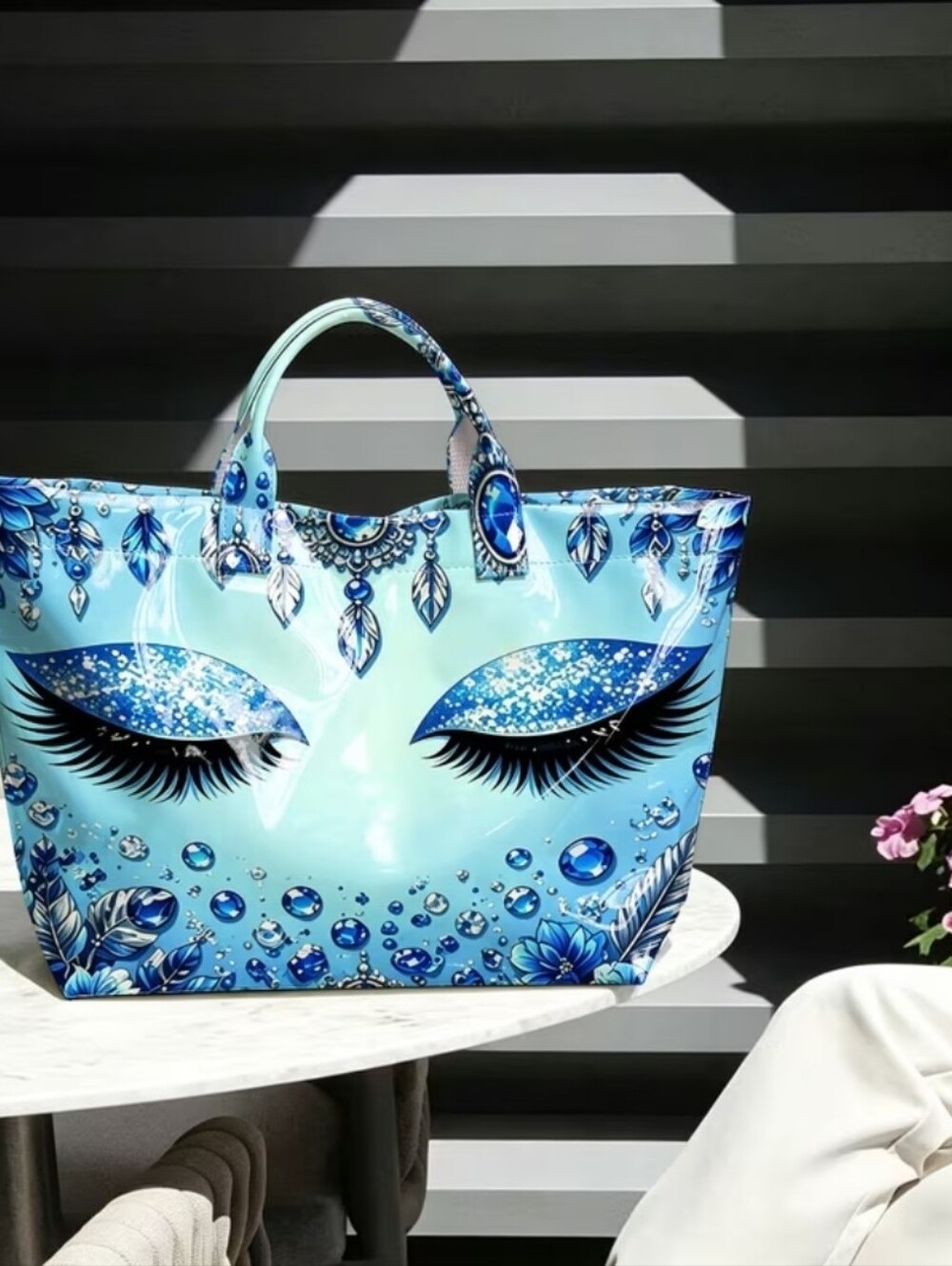 Lady Jewled Lashes Boho Tote PVC Handbag